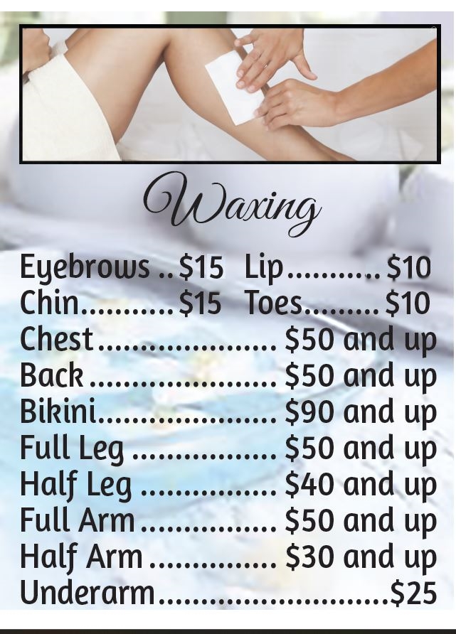 Waxing service options and prices at Panda Massage